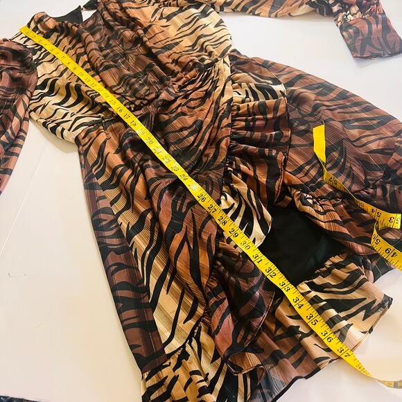 LPA Deidre Zebra Print Ruffle Open Back Long Sleeves Dress Medium - Picture 10 of 11